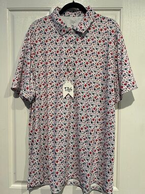 1764 Signature White with Red and Blue Flowers Polo